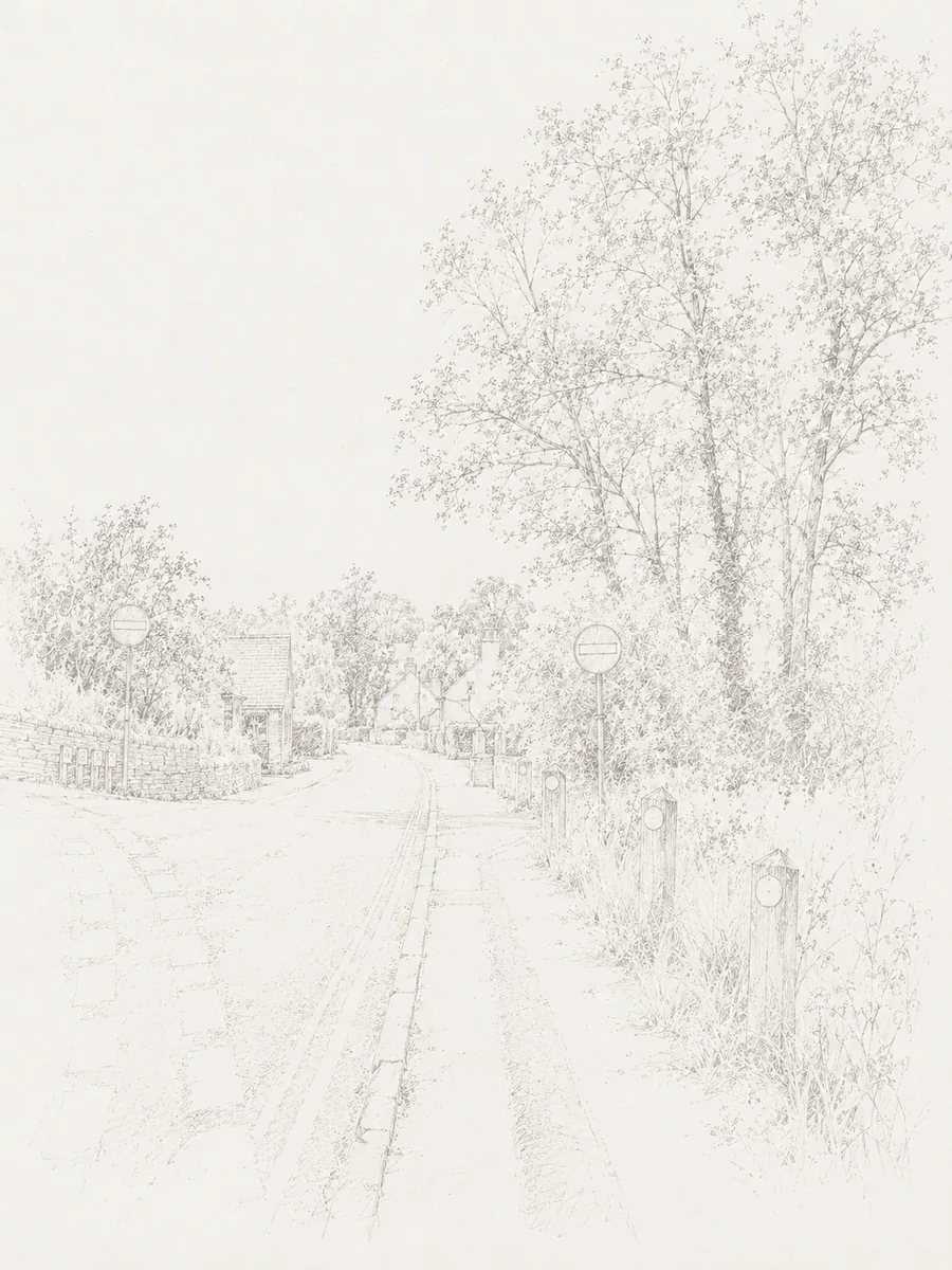 Illustrated walking direction for step 2 of the Bibury walk