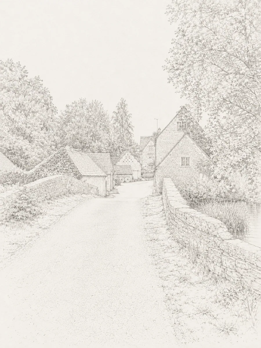 Illustrated walking direction for step 7 of the Bibury walk