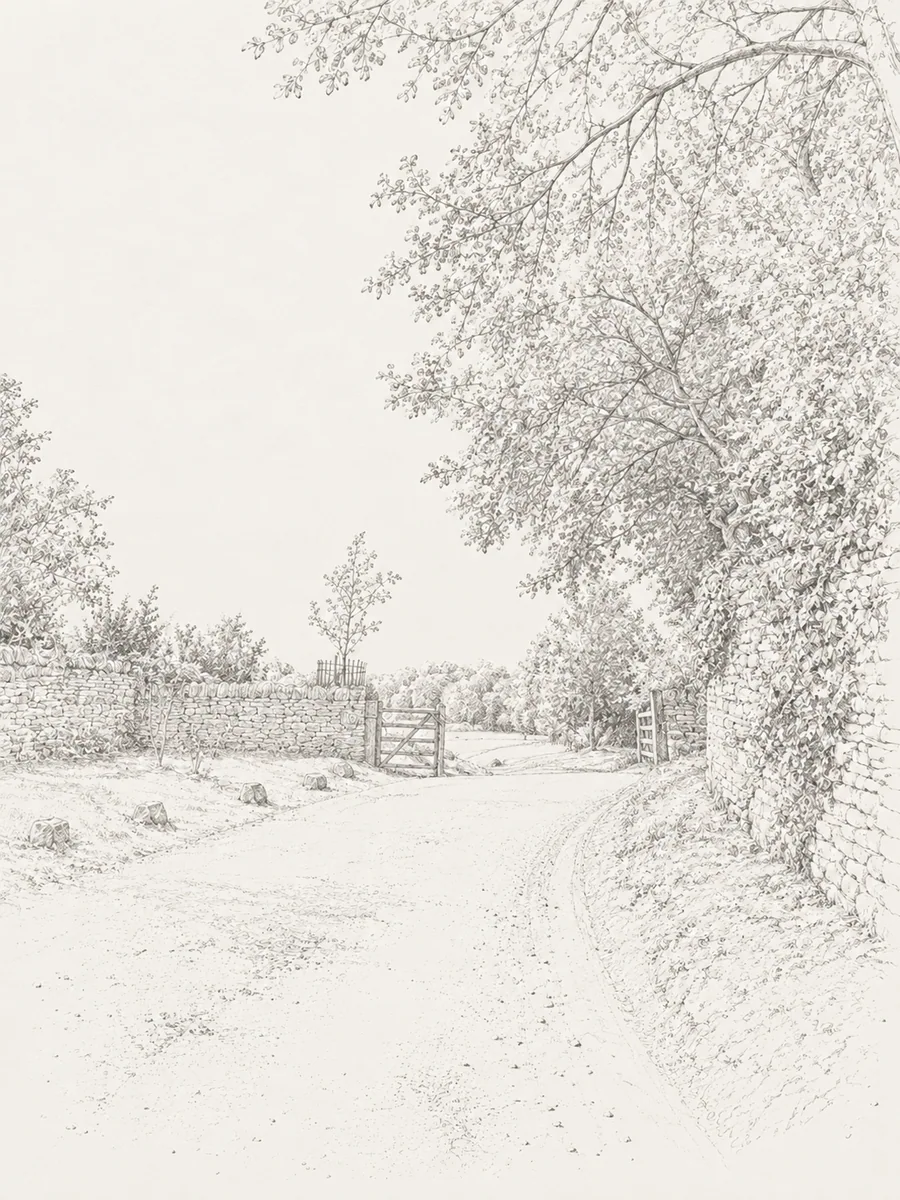 Illustrated walking direction for step 8 of the Bibury walk