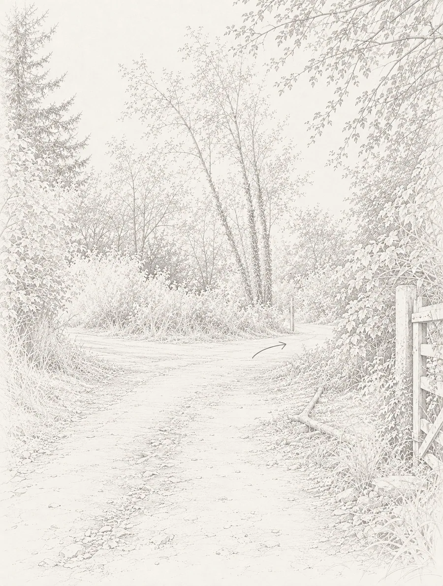 Illustrated walking direction for step 9 of the Bibury walk