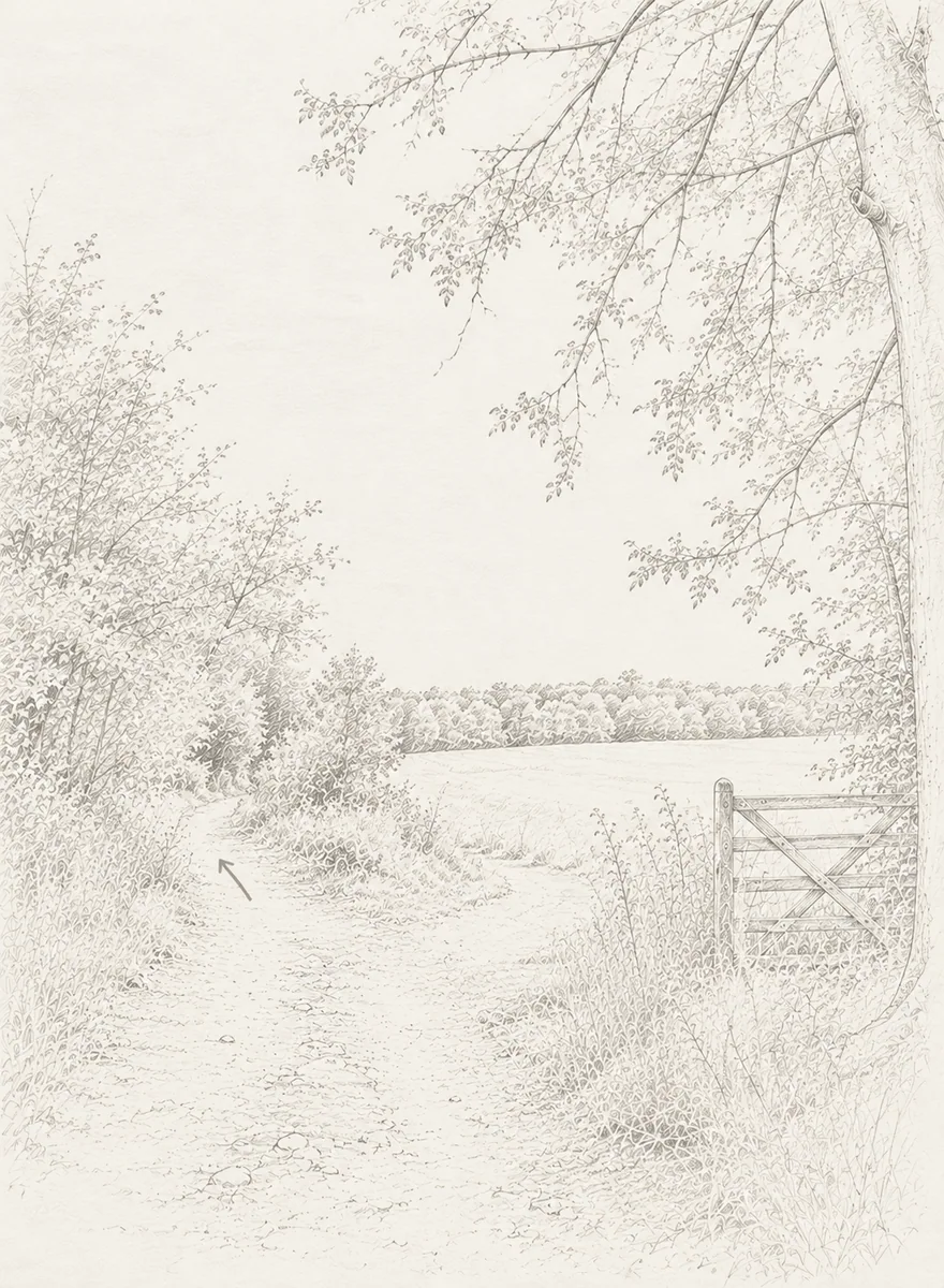 Illustrated walking direction for step 10 of the Bibury walk