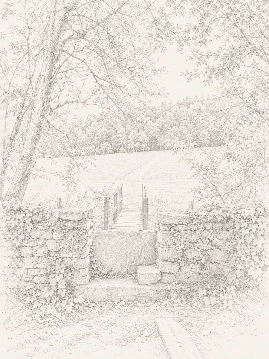 Illustrated walking direction for step 13 of the Bibury walk