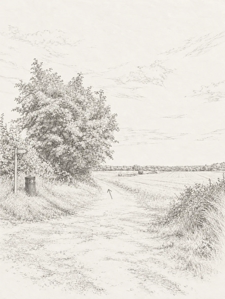 Illustrated walking direction for step 17 of the Bibury walk