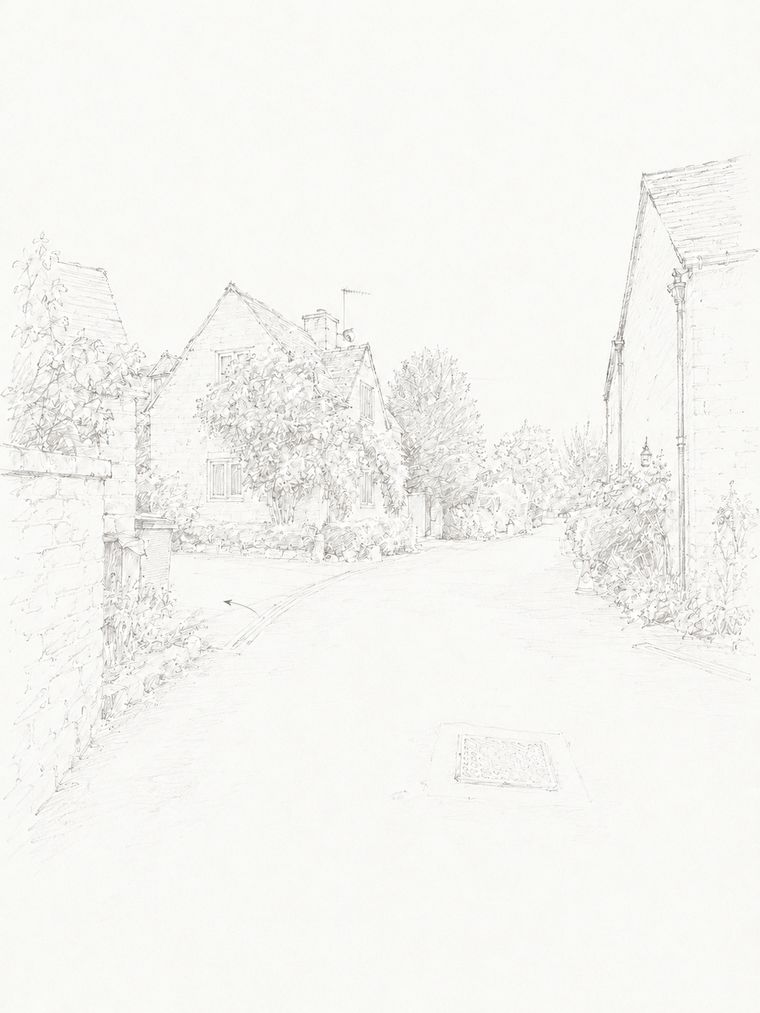 Sketch of step 3: Continue until you see the Warden’s Way public footpath sign and turn left.
