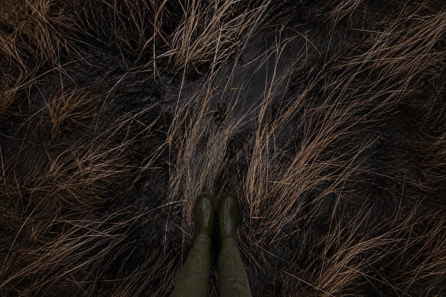Wellington boots in wet winter grass