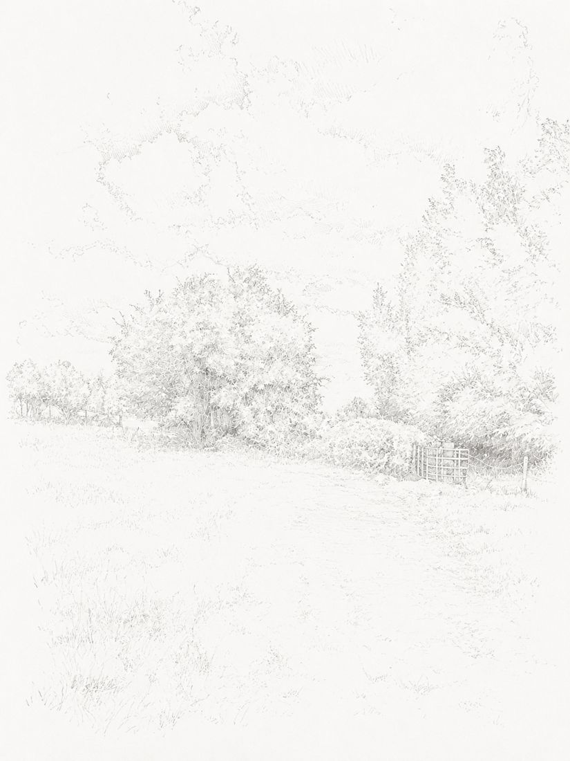 Sketch of step 9: Take the gate on the right and continue across the field.