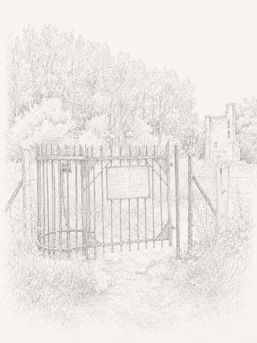 Sketch of step 14: Go through the black gate and explore the ruins.