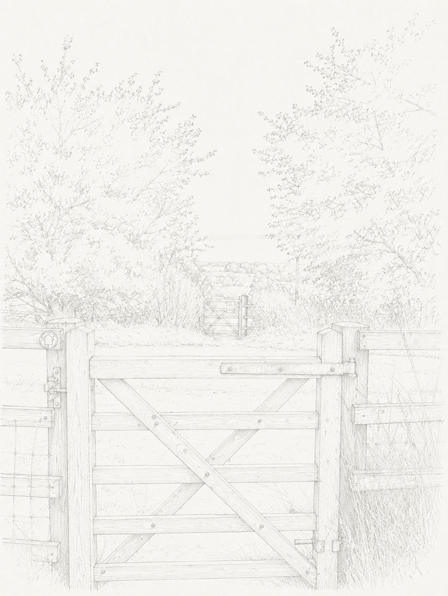 Sketch of the gate opposite, across the road